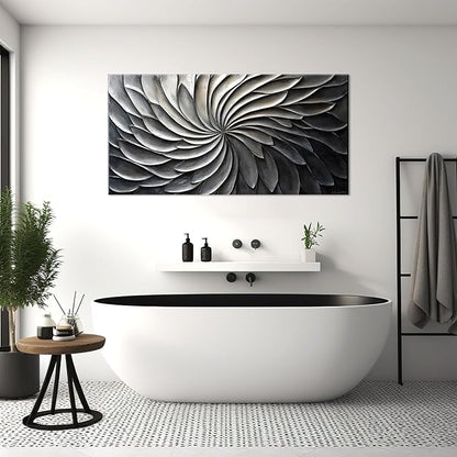LASMOND Abstract Black and White Wall Art for Living Room Modern Canvas Print Painting Lines Flower Floral Large Artwork Bedroom Home Office Wall Décor (40x20 Inches)