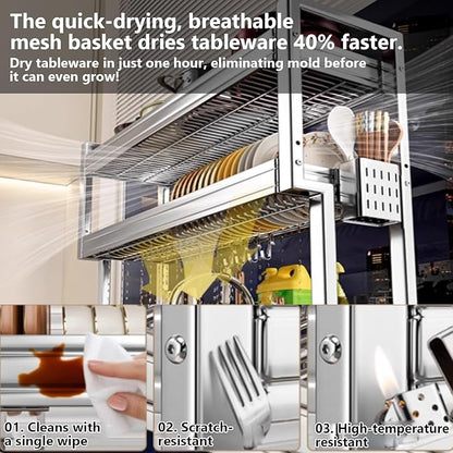 Kitchen Sink Rack Sink Above The Dish Drain Dish Washing Rack Stainless Steel Multifunctional Dish Storage Rack,Over The Sink Drying Rack for Dishes(2,95cm/37.4in)