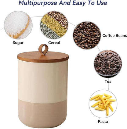 Coffee Canister, Ceramic Food Storage Jars with Lids Salt Matcha Container Brown Sugar Container Bowl for Kitchen Tea, Coffee Beans, Spice (#001Khaki-Set of 3)