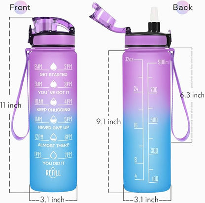 Enerbone Water Bottle, Leakproof BPA & Toxic Free, Motivational Water Bottle with Times to Drink and Straw, Fitness Sports Water Bottle with Strap for Office, Gym, Outdoor Sports
