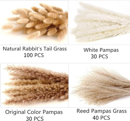220PCS Dried Flower Bouquet – Pampas Grass, Floral Decor for Home, Wedding, and Boho Style | Perfect for Vases, Fall, Spring, Summer, and Winter Arrangements