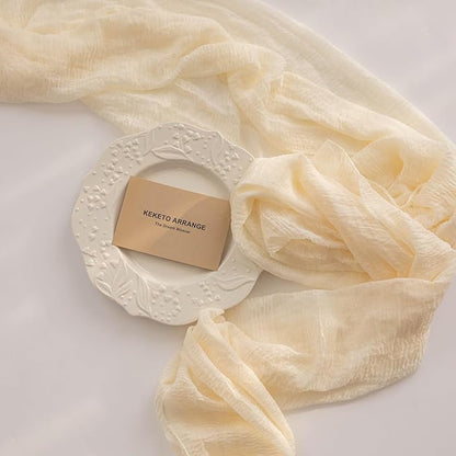 Cheesecloth Table Runner Ivory Cream White Gauze Rustic Cheese Cloth Spring Table Runner 120 Inch 10 FT for Wedding Baby Bridal Shower Party Long Sheer Boho Home Decorations