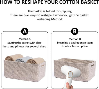 Large Storage Baskets for Shelves, Closet Organizers Bins for Clothes Blanket Towels, Baby Nursery, Toy Baskets Box, Woven Rope Baskets, 17 x 13 x 7.5”, 2 Packs Mixed Brown