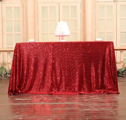 SquarePie Sequin Tablecloth 50 x 72 Inch Red Sparkly Table Linen for Wedding Party