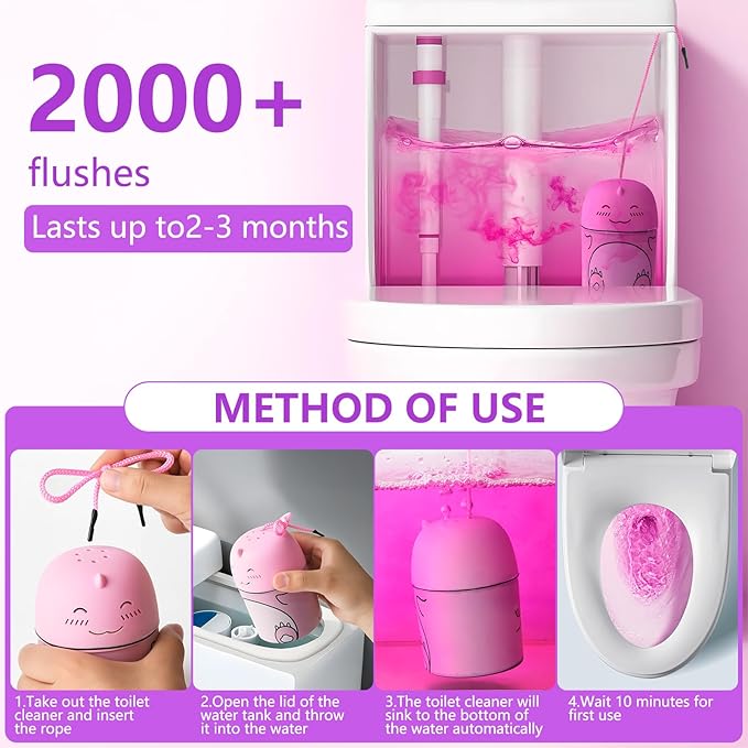 Toilet Bowl Cleaners Bottle Cute Dinosaur Shaped Bathroom Toliet Bowl Cleaner Toilet Tank Cleaner with Fresh Peach Scent (Pink)