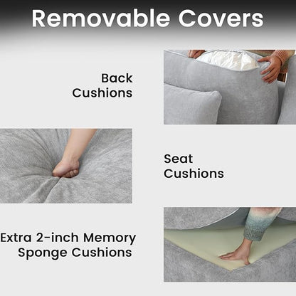 JACH L-Shaped Sectional Couches for Living Room, Cloud Sectional Couch with Deep Seat, Modular Sectional Sofa with Chaise, Covers Removeable & Washable, Sofas Furniture for Living Room, Light Grey