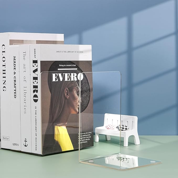 Lulonpon 4 Pieces Book Ends, Bookends, Books End for Shelves, Books End for Heavy Books, Clear Bookends, Acrylic Book Ends for School, Library,Desktop Organizer and Book Shelves