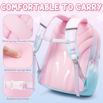 Girls School Backpack Set 3-Piece - Waterproof Kids Backpack with Lunch Box