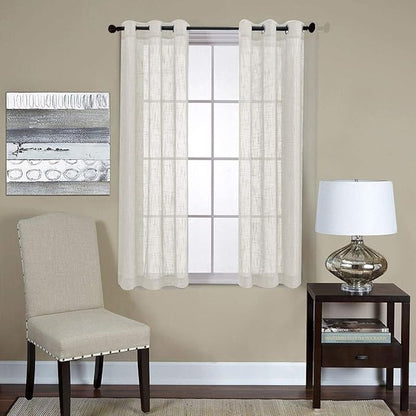 MIUCO Semi Sheer Curtains Poly Linen Textured Solid Grommet Curtains 63 Inches Long for Living Room 2 Panels (2 x 37 Wide x 63" Long) Beige