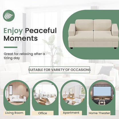 89" White Corduroy Sofa for Living Room, 3 Seater Cloud Couch, Deep Seat Floor Couch for Bedroom, Futon Modern Sofa Bed, White Corduroy