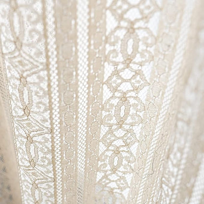 Sutuo Home Boho Curtain Crochet Lace Semi-Sheer Florals Hollow Knitted Handmade Tassels, Rod Pocket Window Treatment Vintage Rustic Farmhouse Drapes for Living Bedroom, 1 Panel 59" W x 72" L, Beige