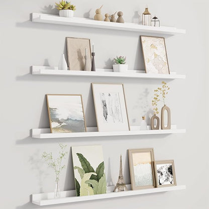 Picture Ledge Shelf for Wall, Floating Shelves Set of 4, 36 Inch Long Nursery Book Shelves for Toys Storage, Kids Bookshelf Wall Mounted for Books Photo Frames, White