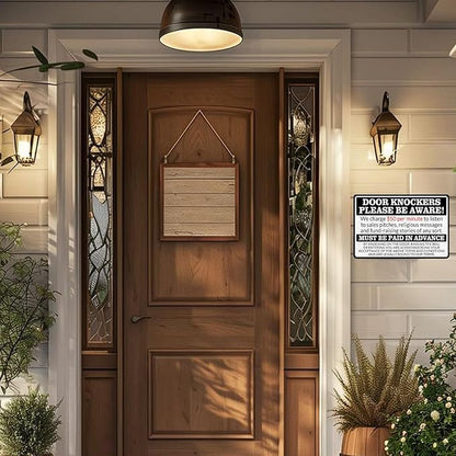 No Soliciting Sign for House Front Door - Funny Metal Tin Signs Room Decor Door Knockers Please Be Aware Warning Yard Sign, Home Bedroom Wall Art Decorations 8x12 Inch