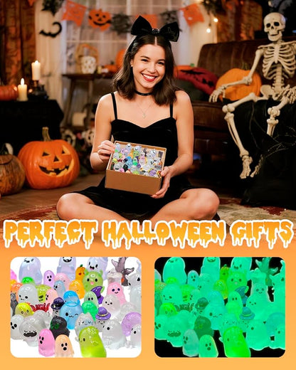 72 Pcs Halloween Mini Resin Animals Figures Kit - Luminous Tiny Resin Figurines Accessories, Glow in The Dark Miniature Ghost Figurines for Halloween Party, Micro Landscape, Tabletop Decor