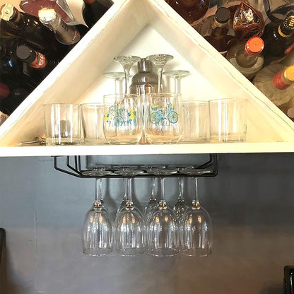 14-Inch Black Wine Glass Rack, Under Cabinet Wine Glass Holder Stainless Steel Stemware Rack - Hanging Stemware Holder for Cabinet Kitchen Bar, Set of 4