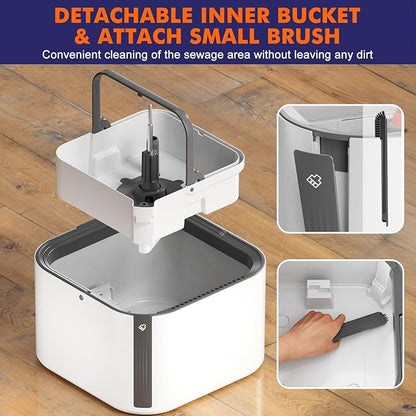 Upgraded Spin Mop and Bucket Self-Standing Mop Bucket Separate Dirty and Clean Water System Self Wringing 360° Rotating Clean Mop and Bucket Set (Light Gray, 10Pads Mop and Bucket Set)
