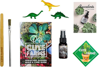 Cute Farms Terrarium Starter Kit | Moss, Vermiculite, Soil, Pebbles, Plant Food, & Finishing Tools (Large + 8 Live Plants)