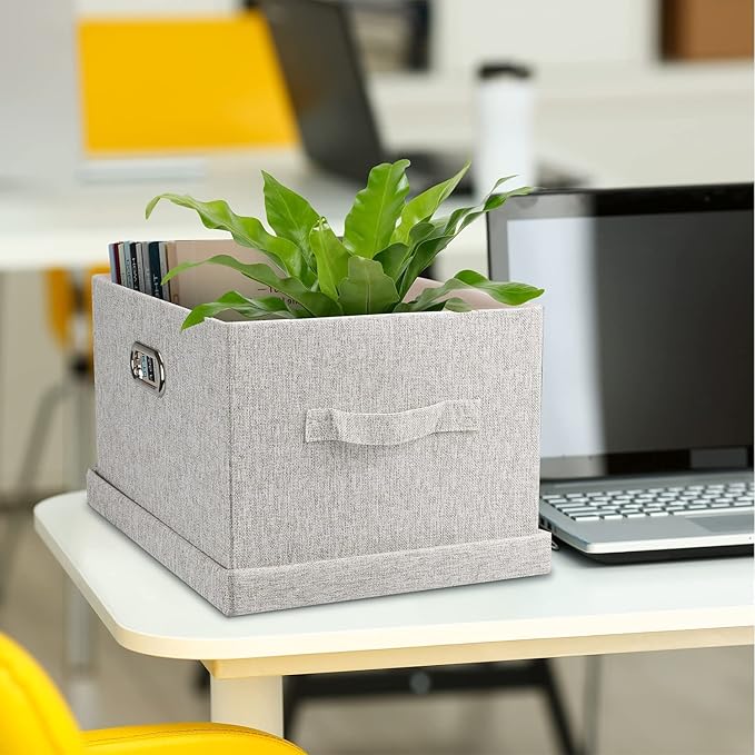 Medium 15" 21 Quart Collapsible Stackable Storage Bins with Lids, 5 Packs Beige Foldable Fabric Closet Boxes Heavy-duty Lidded Linen Cube Baskets Container Organizers and Storage