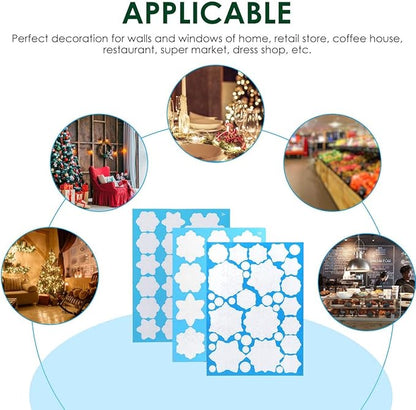 DC-BEAUTIFUL 318 Pcs Christmas Snowflakes Clings Decoration Set, White Christmas Theme Window Stickers, Winter Snow Flakes Clings Party Decal (12 Sheets)