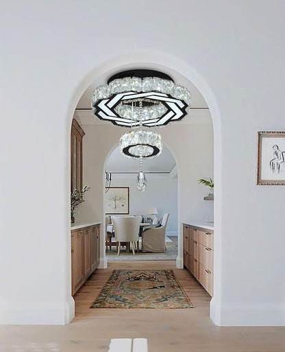 Flashing God Small Crystal Chandeliers Dia 12" Black Chandelier Flush Mount Ceiling Light for Bedroom Living Room Dining Room Hallway Dimmable 3 Rings LED Celing Lighting Fixtures