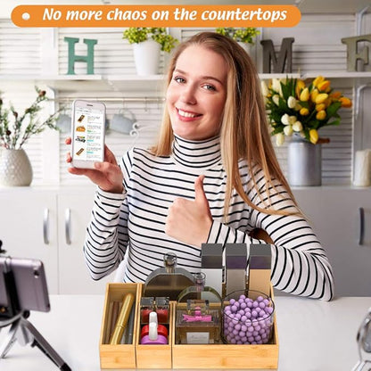 Bamboo Kitchen Drawer Organizer, Wooden Storage Box for Utensil Organizer Silverware Tray Cutlery Holder Flatware Containers - Multi-Use Deep Drawer Dividers Organizer for Bathroom, Jewelry, 9"3"2.5"