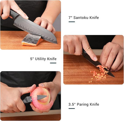 Zhang Xiao Quan Since 1628 15-Piece Kitchen Knife Block Set with Sharpening Steel Knive Set Ergonomic Handle Dishwasher Safe(Black)