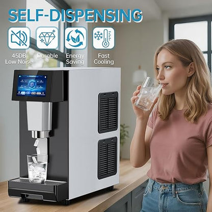Commercial Nugget Ice Maker Machine, 100Lbs/24H Pellet Chewable Ice, 3-IN-1 Nugget Ice Maker with Ice & Water Dispenser, Self-Cleaning Countertop Stainless Steel Ice Machine for Business, Office,Party