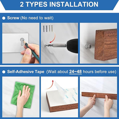 Magnetic Knife Holder for Wall, Magnetic Knife Strip No Drilling 16 Inch, Walnut Wood Magnet knife holder strip with 2 Hooks, Powerful Magnet Knife rack for Kitchen Utensils, Knives and Tools