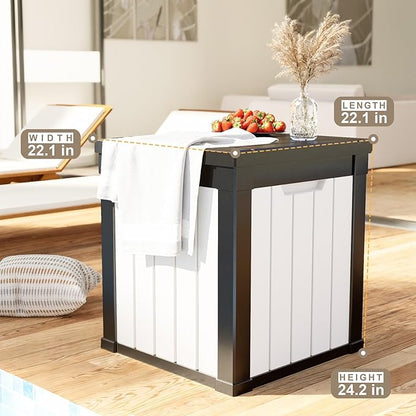 50 Gallon Deck Box Large Outdoor Storage for Patio Furniture,Outdoor Cushions,Garden Tools and Pool Supplies,Waterproof,Resin,Lockable(Black&White)