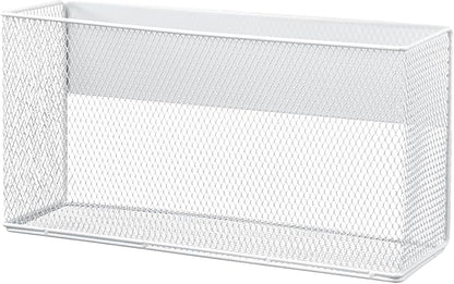 Magnetic Basket 13.77" x4.13" x7.08”,White Mesh Organizer and Holder for White Board and Refrigerator Magnetic Storage Bin Box Containers Organizer for Locker Accessories