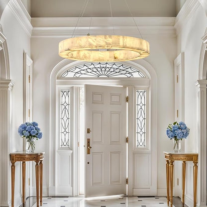 Alabaster Round Chandelier, D30in Modern Marble Dining Room Chandeliers, White Foyer Chandelier for Dining Room Light Fixture, Living Room, Bedroom Lights, Foyer, Kitchen