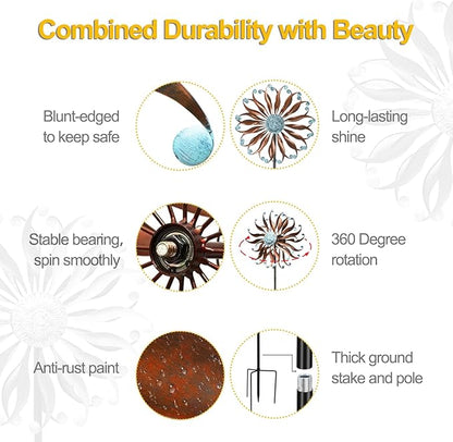 LimeHill Metal Wind Spinner for Garden and Yard - Kinetic Wind Spinners Outdoor Large (24 x 84 inches)