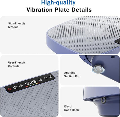 Vibration Plate Exercise Machine, Ultra-Quiet Vibration Plate for Lymphatic Drainage & Body Toning, Whole Body Vibration Platform with Bluetooth, Resistance Bands, Home Gyms Equipment