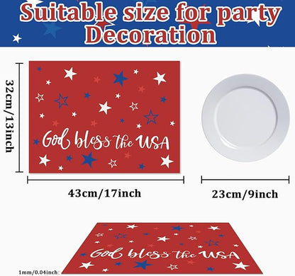 Memorial Day Placemat Set of 6 Patriotic Freedom Stars Place Mats 4th of July Veterans Plastic Table Mats Independence Day Holiday Table Placemats for Indoor Outdoor Party Dining