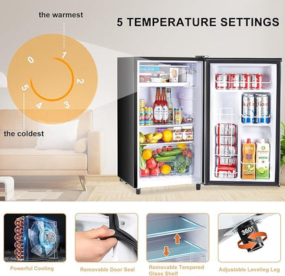 Upgraded Mini Fridge with Freezer 3.2 Cu.Ft Compact Dorm Refrigerator Small Cooler for Bedroom Office, Single Door Adjustable Thermostat Low Noise, 17.5" D x 17.7" W x 31.5" H, Black