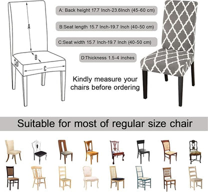JQinHome Dining Chair Covers Set of 4, High Stretch Removable Washable Parsons Chair Slipcover for Home Party Hotel Wedding Ceremony (Grey White)