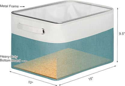 Kntiwiwo Foldable Storage Bins 15" x 10" x 9.5" Fabric Storage Basket Cube with Handles Large Linen Closet Organizer Bins for Organizing Shelf Home, Set of 3, Teal