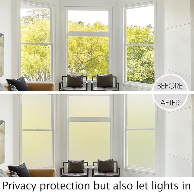 HIDBEA Frosted Window Privacy Film Heat Control UV Blocking, Static Cling Non-Adhesive Reusable Door coverings for Bathroom Home Office (Frosted 45.2 Inch x 6.5 Feet)