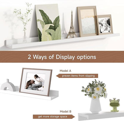Picture Ledge Shelf for Wall, Floating Shelves Set of 4, 36 Inch Long Nursery Book Shelves for Toys Storage, Kids Bookshelf Wall Mounted for Books Photo Frames, White