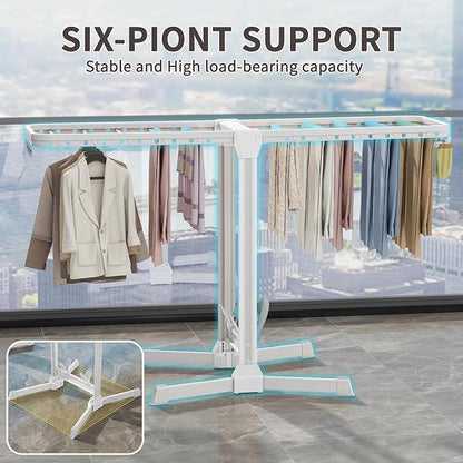 Heavy Duty Clothes Drying Rack Foldable, Aluminum Large Drying Rack Clothing with 2 Height-Adjustable Drying Wings, Laundry Racks for Drying Clothes,Easy to Fold,Indoor Outdoor Use