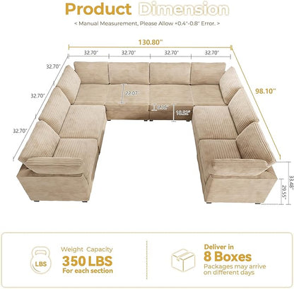 HOOOWOOO Modular Sectional Sofa,8 Pieces Sectional Couches for Living Room,131X98 L Shaped Cloud Couch with Ottoman Chaise Set(Beige Velvet Corduroy)