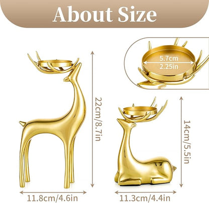 Sziqiqi Gold Reindeer Candle Holder for Pillar Candles Brass Reindeer Tealight Candle Holders Copper Deer Gift Christmas Decor for Table Centerpiece Living Room Mantle Decoration