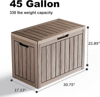 45 Gallon Deck Box Large Outdoor Storage for Patio Furniture,Outdoor Cushions,Garden Tools and Pool Supplies,Waterproof,Resin,Lockable(Grey)