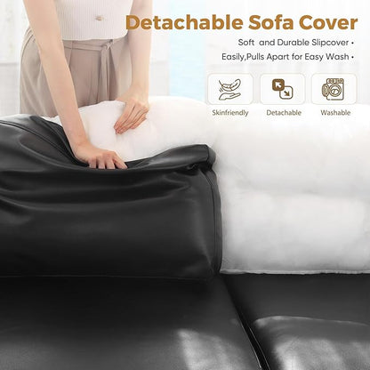 91.5" Faux Leather Modular Sectional Sofa, L Shaped Couch Set for Living Room, 3-Seater Comfy Cloud Couches with Movable Storage Ottoman,DIY Combination - Black