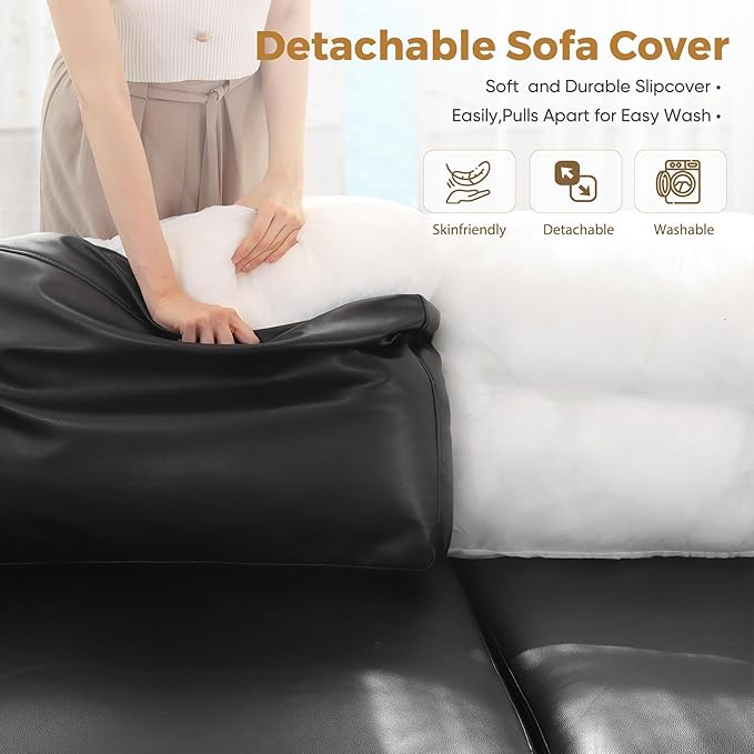 118.5" Oversized Modular Sectional Sofa, Faux Leather 6 Seater U Shaped Couch with Movable Ottoman and Storage Seat with Reversible Chaise Deep Seat for Living Room Black