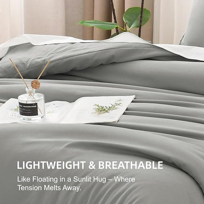 Litanika Comforters Medium Gray King Size, 3 Pieces Lightweight Solid Bedding Set & Collections, All Season Fluffy Bed Set (104x90In Comforter & 2 Pillowcases)