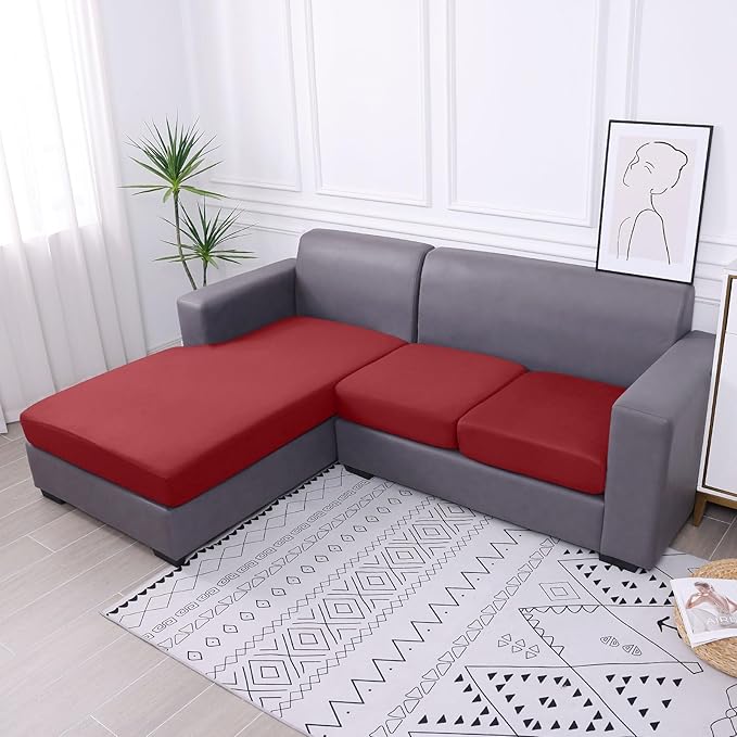 hyha Waterproof Couch Cushion Covers, Sectional Sofa Slipcovers Washable, L Shape Chaise Dog Couch Covers for Sectional Sofa, Universal Furniture Protector (1 Piece for Chaise, Wine Red)