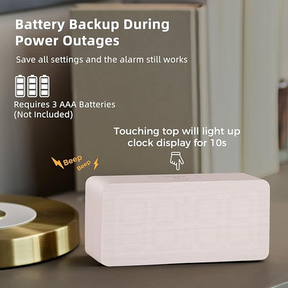 uscce Wooden Digital Alarm Clocks for Bedrooms: Dimmable Dual Alarm Clock with Large Numbers for Bedside Desk - Loud Alarm for Heavy Sleepers with Volume Control - Wood Decor & Gifts