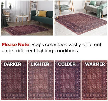 Keen Home Design 5x7 Rug - Machine Washable Area Rug with Non-Slip Backing, Ideal for Living Room, Dining Room, Bedroom - Vintage, Easy Clean, Durable, Low Pile Rug - (5' x 7')
