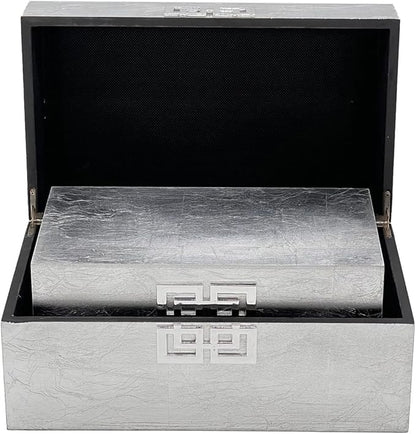 Galt International Storage Box Set Decorative Storage Box w/Hinged Lid Classic Design Wood Decor Boxes with Geometric Clasp Storage for Bedroom & Home - Set of 2 (Silver)